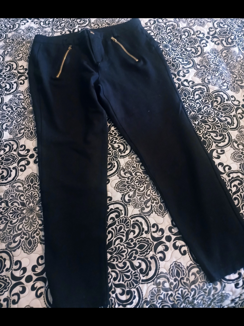 Stoosh Black Jogger Pants with Gold Zippers
